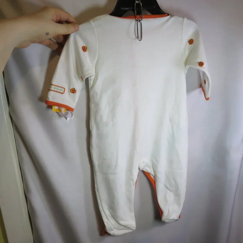 Baby Pumpkin Jack O' Lantern bodysuit footed w Orange Hat Halloween Costume